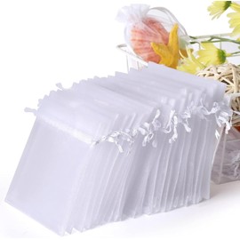 Bolsas Organza con Cordón 150 pzs Regalo 10x12 cm Blanco Para joyas, dulces, regalos, bodas, fiestas, Navidad, cumpleaños.