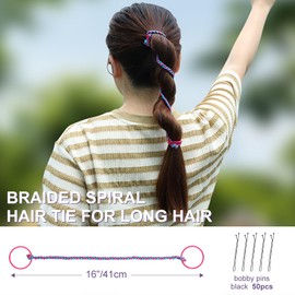 Spiral Hair Ties,Braided Tangle Free Hair Ties,Ponytail Holders Hair Bands,Keep It Smooth And Not Messy,for Surfing,Diving,Swimming,Running,Fitness,16inch