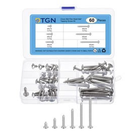 DTGN 304 Stainless Steel Self Tapping Screws Assortment Set,Pan Head Phillips Drive Wood Screws Metal Screws,Washed Silver(Size:M5x10-M5x50-60pcs)