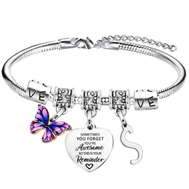 Inspirational Bracelet with Initial You Are Awesome Bracelet Butterfly Charm A-Z Letter Bracelet for Friends Bracelet Gifts for Sister Daughter Granddaughter 26 Letters Alphabet Bracelets (Letter S)