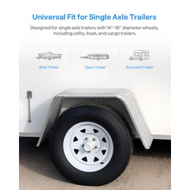 Square Trailer Fenders for 14"-16" Wheels – Fits Utility, Boat, Cargo Trailers – 16 Gauge Diamond Plate Steel – 32"x13"x9", Heavy Duty Trailer Fenders Single Axle