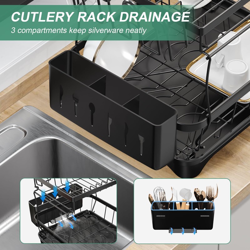 HOMEAILIE Dish Drying Rack, 2-Tier Large Dish Drying Rack for
