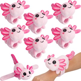 Deekin 8 Pcs 9 Inch Stuffed Axolotl Slap Bracelets Plush Axolotl Slap Band Cute Snap Bracelet Jungle Themed Axolotl Huggers for Party Birthday Favor