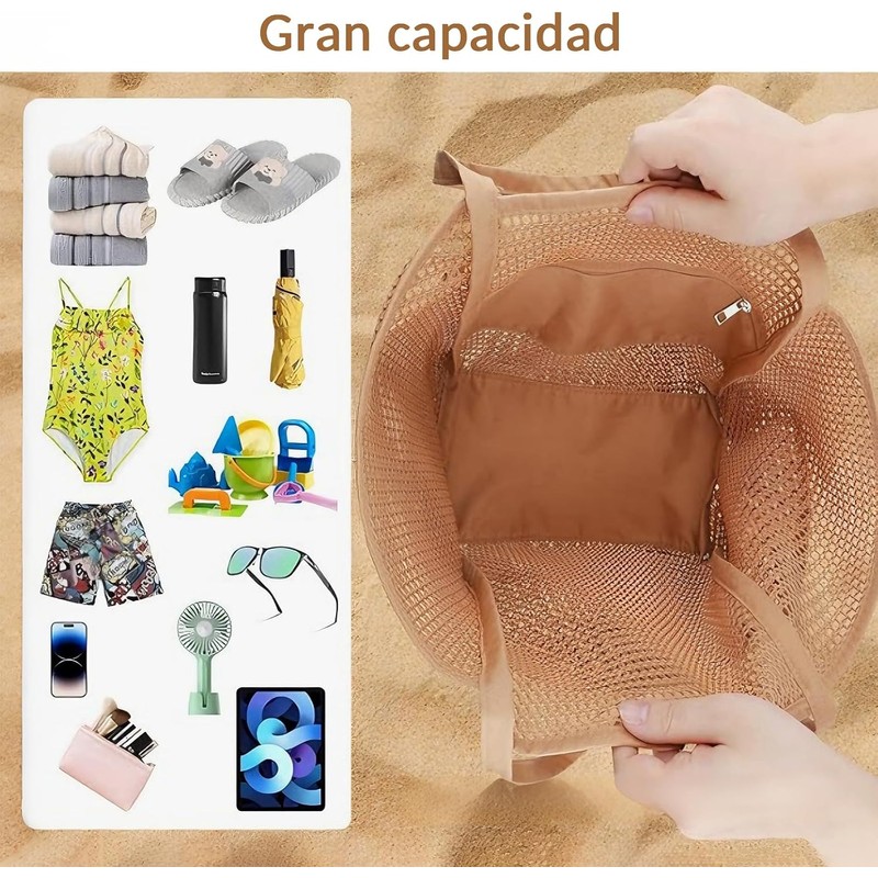Bolsa de Playa para Mujer,Tote Bag Mujer de Malla Plegable,Amarillo