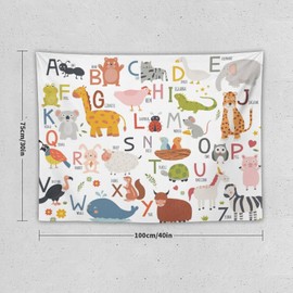 ZhiRain Alphabet Kids Learning Tapestry Wall Hanging Cartoon Animal Baby Boys Child Educational Tapestries Home Decor for Bedroom Living Room Nursery Apartment Dorm 30"x40"