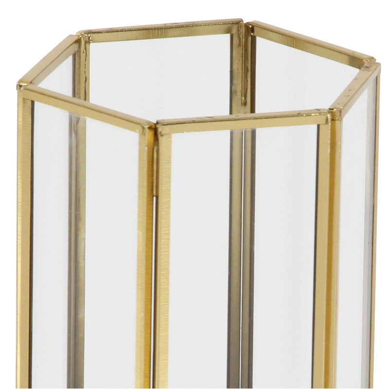 CosmoLiving by Cosmopolitan Glass Decorative Candle Lantern with Metal Plate,