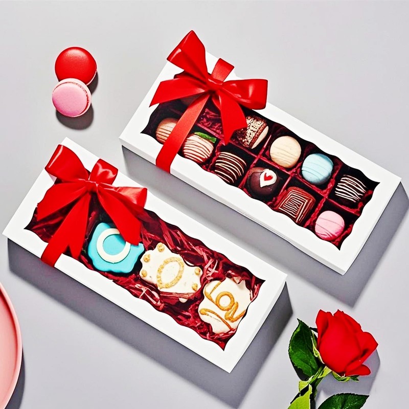 SLShePack 50PCS 12x5x1.5 Inch Cookie Boxes with Window Chocolate Truffle