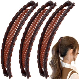 Mxxipp 3pcs French Banana Clips, Non-Slip Classic Large Hairstyle Claws, Double Combs Hair Holder for Women Curly Straight Long Thick Thin Hair- Coffee