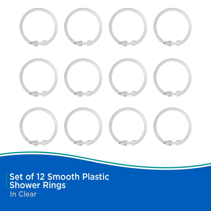 Kenney KN61218 Rust-Proof Smooth Plastic Shower Curtain Rings for Shower
