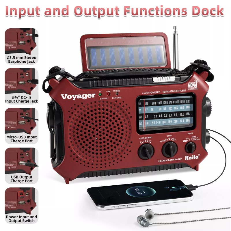 Kaito KA500 AM FM Shortwave Solar Crank Emergency NOAA Weather
