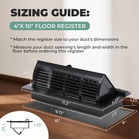 2-in-1 Vent Deflector & Floor Vent Covers, Floor Register 4x10, 2 Pack Adjustable Heat Air Vent Deflectors, Vent Covers for Home Floor, Office, Ceiling, Tool-Free Installation (Black)