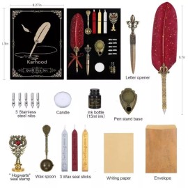 Karhood Blue Quill Pen & Ink Set Calligraphy Feather Pen Set & Wax Seal Stamp Hogwarts