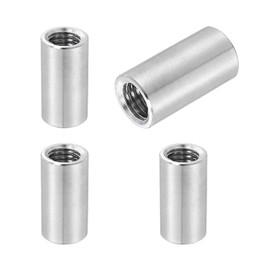 sourcing map 4Pcs M12x1.75mm Round Coupling Nuts, 0.63x1.18 Inch(ODxH)304 Stainless Steel Connector Nut Fasteners Rod Hardware Nuts for Threaded Rod, Industrial Construction Fasteners, Silver