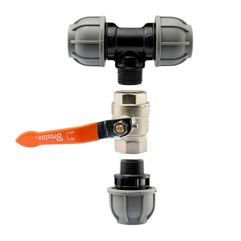 tee Junction Fitting with Metal Full Flow Valve for mdpe