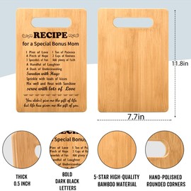 Bonus Mom Birthday Gifts from Daughter Son, Bonus Mom Cutting Board, Mothers Day Gift for Stepmom, New Mom, Stepmother, Gifts for Best Mom Birthday Unique Recipe for A Great Mom Cutting Board