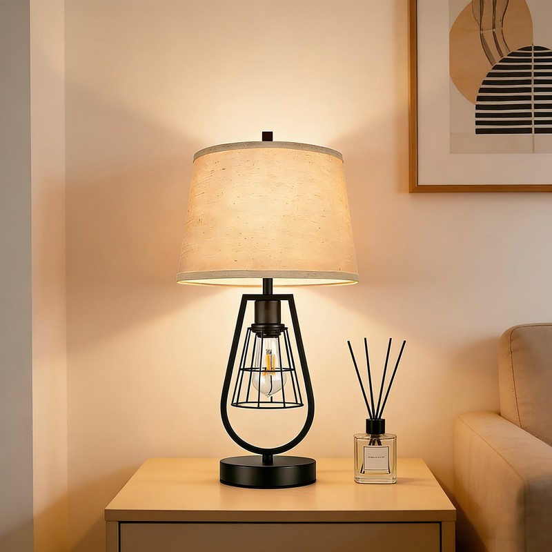cattino Farmhouse Table Lamps with USB Ports, Industrial Bedside Lamps