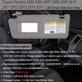 NHILES Left Driver Side Sun Visors Compatible with Toyota Tacoma 2005-2015 Without Light #74320-04181-B1 Grey