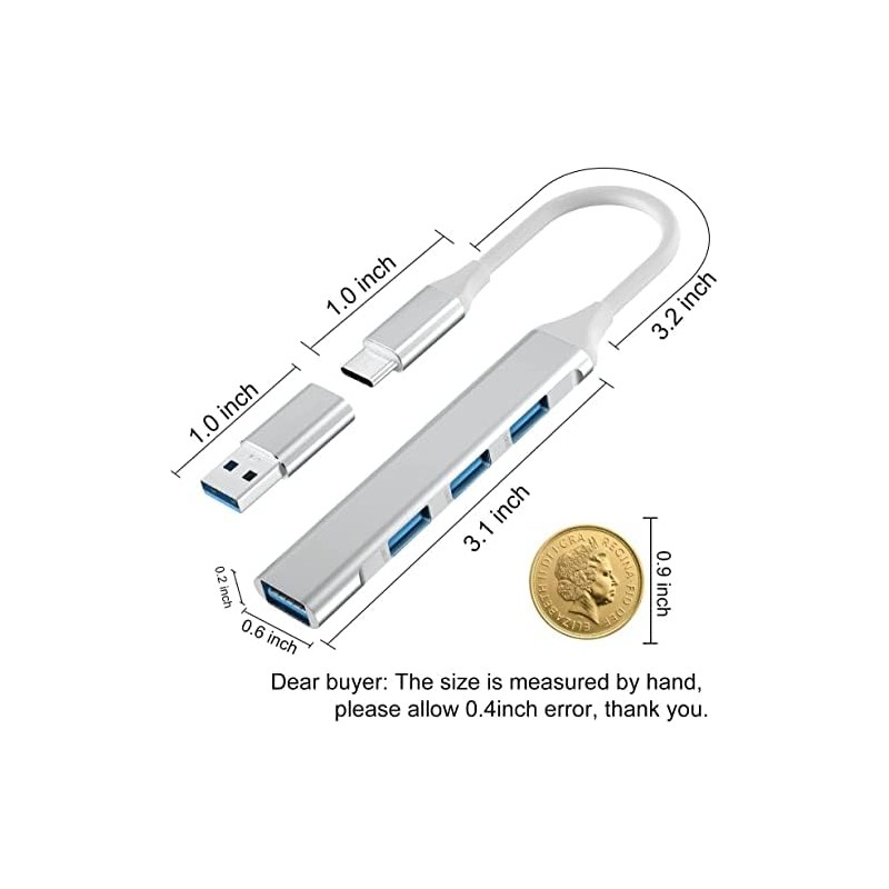 La Brodée Hub USB C, 4 Puertos Mini USB con