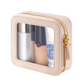 Small Cosmetic Bag for Purse Mini Makeup Bag for School Cute Clear Make Up Pouch for Travel Tiny Leather Make Up Organizer Case Toiletry Bag Waterproof Pouch with Zipper （Off White）