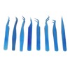 8pcs Eyelash Tweezers Stainless Steel Fine Tip Ergonomic Blue Titanium