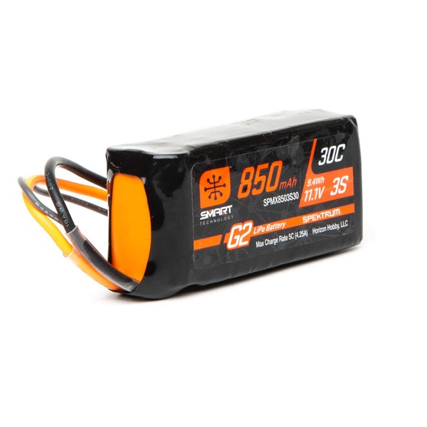 Spektrum 11.1V 850mAh 3S 30C Smart G2 LiPo Battery: IC2, SPMX8503S30