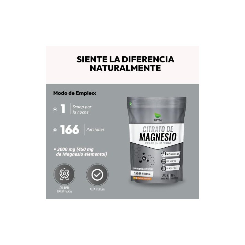 NATSA Citrato de Magnesio 3000mg Premium Polvo 500 g 166