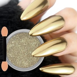 Allstarry Chrome Nail Powder Champagne Gold Metallic Mirror Effect Dust Glitter Glazed Manicure Decoration Reflective Pigment for Gel Polish Nail Art Decoration Resin Craft, Festivals