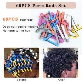 60 Pcs Perming Rods Set-6 Sizes Perm Rods For Long Short Hair,Plastic Curling Rollers For Hairdressing Hair Styling(Mix Size 60Pcs)