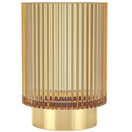 REALHUNLEE Makeup Brush Holder Organizer, Heavy Crystal Glass Brush Storage Holder, Vintage Cosmetic Make Up Bathroom Brushes Cup Pen Pencil Toothbrush Holder Striped Vase (Large (amber))