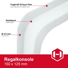 Gedotec Shelf Brackets Metal Shelf Console 150 mm Sheet Steel Console for Wall Shelves Shelf Brackets for Wall Mounting Steel White Coated Pack of 10 Angle Console for Book Shelves & Shelves