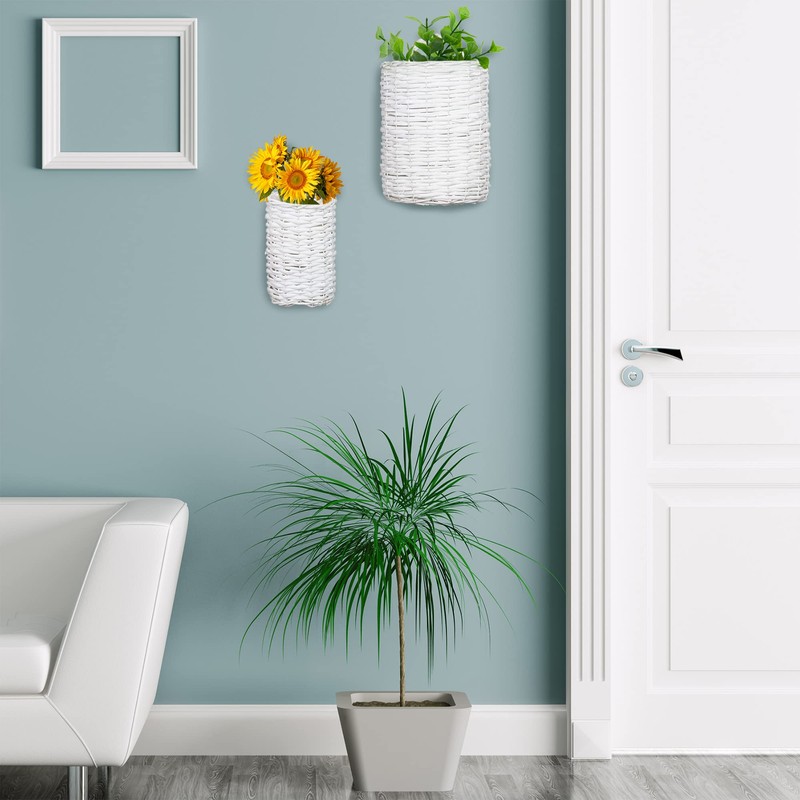 AuldHome Design Wall Hanging Baskets (White, Set of 2); Woven