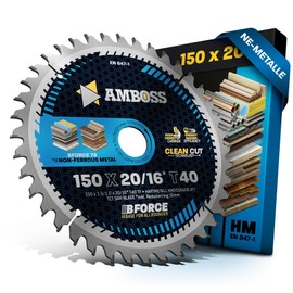 AMBOSS WERKZEUGE HM Circular Saw Blade, 150 x 20/16, Z40, Trapezoidal Flat Teeth for Aluminium, 150 mm, Reducing Ring 16/20 mm, for Bosch GB 1923, GKS 12V, 46, PKS 18 LI, 46, 48, 416