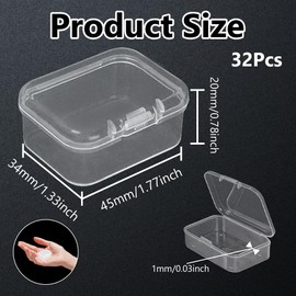 WYAN 32 Pcs Mini Container Boxes, Square Empty Mini Clear Plastic Organizer Storage Box Containers with Hinged Lids for Collecting Small Items, Beads, Jewelry, Game Pieces, Crafts (45 * 34 * 20mm)