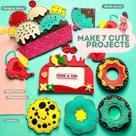 Genie & Tom My First Sewing Kit with Dessert Theme - 7 Sewing Crafts, Ideal Sewing Kit for Kids Ages 6-10 | Premium Quality Felt with Pre-Punched Holes & Easy-to-Follow Instructions