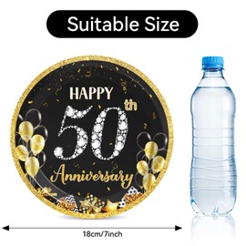 48 Pcs 50th Wedding Anniversary Party Plates 50th Wedding Anniversary Party Disposable Paper Black and Gold Dessert Plates Supplies Appetizer Lunch Dinner Dessert Plates Tableware Decorations Set
