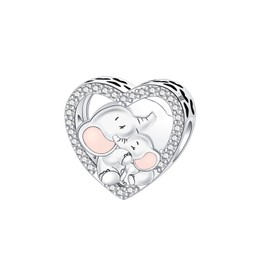 BIZK Heart Charm Pendant 925 Sterling Silver for Bracelet Bead Pendant for European Bracelets and Necklaces, Sterling Silver, Cubic Zirconia