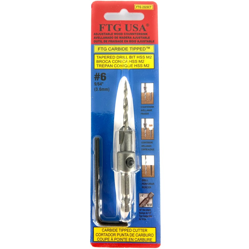 FTG USA #6 (9/64") Tungsten Carbide Tipped Countersink Drill Bit