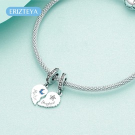 Erizteya 925 Sterling Silver Charms for Bracelets Necklaces, Elephant Mom Infinite Love Heart Pendant Beads, Family Safety Chain Clip Pendant Jewellery Gift for Women, Cubic Zirconia Silver, Zircon