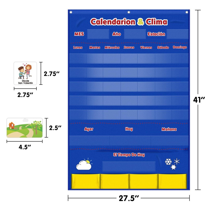 Godery Spanish Calendar and Weather Pocket Chart, Classroom Organized Chart,