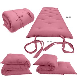 Danfuton Full Floor Rolling Futon Mattresses, Cotton Shikifuton Mats 3 x 54x80 Pink