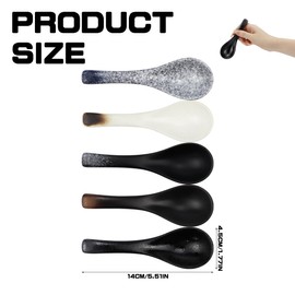 LNQ LUNIQI Ceramic Spoon Set, 5 Pieces Chinese Soup Spoons and Asian Ramen Cutlery, Retro Japanese Tablespoons for Soups, Pasta Dishes, Household Cutlery