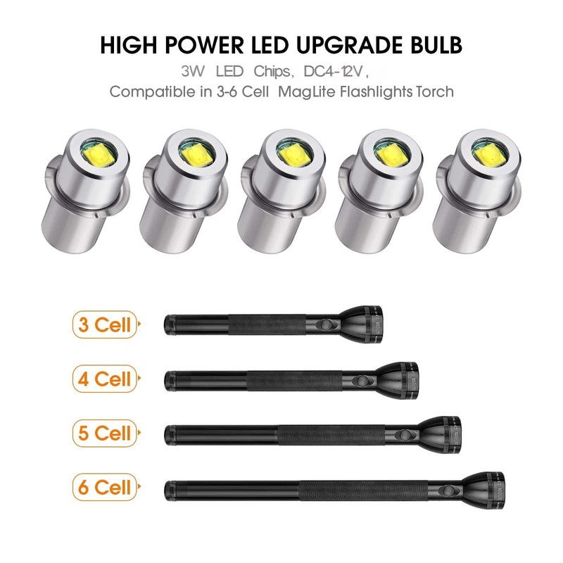 Honoson 5 Pieces LED Bulb 3W DC 4-12V Flashlight Bulbs