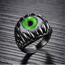 PAURO Men's Stainless Steel Dragon Claw Opal Eyeball Rings, Gothic Biker Unique Cat's Eye, Stainless Steel