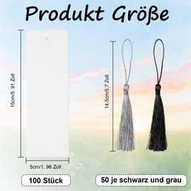 Pack of 50 Watercolour Paper Postcards & 50 Pieces Tassels, 15 x 5 cm Watercolour Postcards Blank 300 g, Watercolour Paper for DIY Bookmarks, Watercolours, Greeting Cards