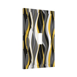 Yellow Grey And Black Retro Geometric Stripe Line Single Toggle Light Switch Cover 1 Set Wall Plate Abstract Minimalist Art Decorative Switch Plate Electrical Panel for Farmhouse Bathroom Home Decor