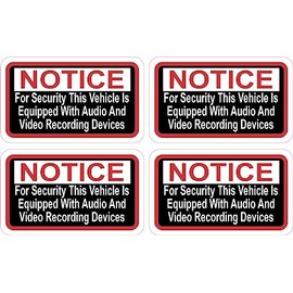 StickerTalk Vehicle Equipped with Recording Devices Vinyl Stickers, 1 Sheet of 4 Stickers, 2.5 inches by 1.5 inches Each