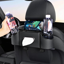 Back Seat Car Organizer,4 in 1 Multifunctional Car Back Seat Storage Box with Drink Cup Holder Tissue Box, for Hold Phone,Snacks, Drinks, Handbag-Black