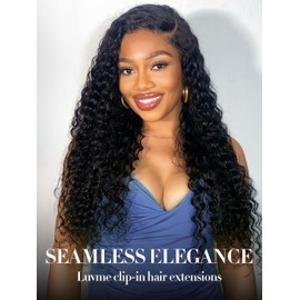 LUVME Hair Extensions Natural Black 24 Inch 135g 7pcs Real Human Hair Loose Deep Wavy Remy Clip in Human Hair Extensions Thick Hair