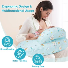 Nursing Pillow, Plus Size Ergonomic Design, Breastfeeding Pillows Support for Mom and Baby, Removable Cotton Cover, Machine Washable, Cambridge Blue