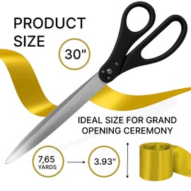 30 Inch Black Giant Scissors – Extra Large Ceremonial Cutting Tool with Gold Ribbon for Grand Opening Event Supplies Decorations and Business Celebrations